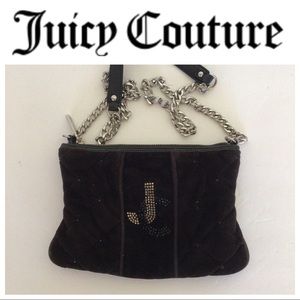 JUICY COUTURE BROWN VELOUR CROSSBODY BAG WITH CRYSTAL LOGO